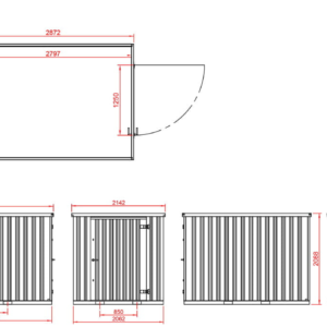 Container MC3, lackiert RAL 6005 Moosgrün, H 2090 x B 2142 x T 2950 mm, Tür stirnseitig einflügelig
