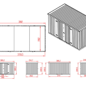 Materialcontainer MC4, verzinkt, H 2090 x B 2142 x T 3882 mm, Tür längsseitig zweiflügelig