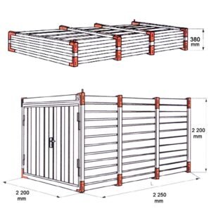 Lagercontainer LC2, verzinkt, mit Doppelflügeltür, H 2190 x B 2180 x T 2230 mm