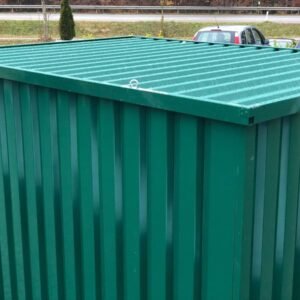 Container MC3, lackiert RAL 6005 Moosgrün, H 2090 x B 2142 x T 2950 mm, Tür stirnseitig einflügelig