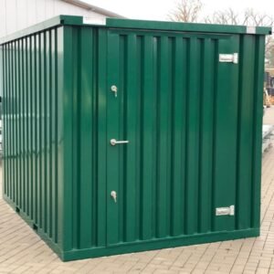 Container MC3, lackiert RAL 6005 Moosgrün, H 2090 x B 2142 x T 2950 mm, Tür stirnseitig einflügelig