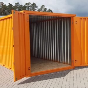 Materialcontainer MC4, lackiert RAL 2011 Tieforange, H 2090 x B 2142 x T 3882 mm, Tür stirnseitig zweiflügelig