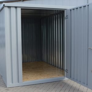 Materialcontainer MC4 lackiert RAL 7040 Fenstergrau H 2090 x B 2142 x T 3882 mm Tür stirnseitig einflügelig